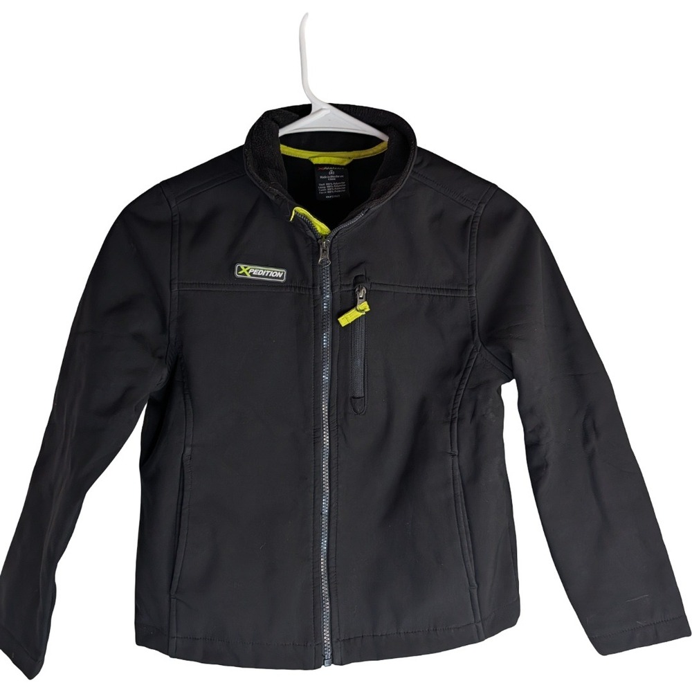 Mountain Xpedition Softshell Jacket Boys Size M 8 Black Neon Green Full Zip Coat
